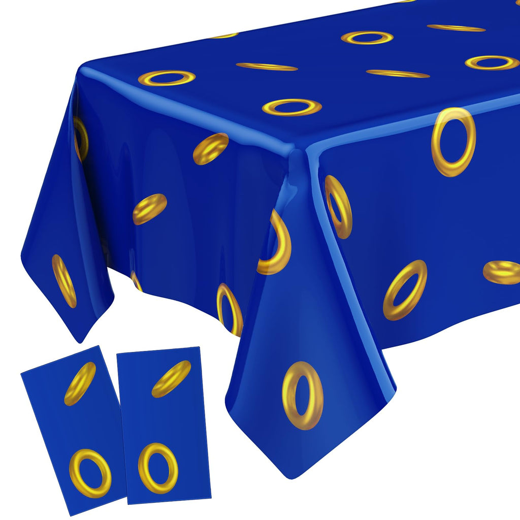 Gilprop 2 Pcs Blue Tablecloth with Gold Ring Pattern — 108 x 54 Inches (Disposable)