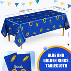 Gilprop 2 Pcs Blue Tablecloth with Gold Ring Pattern — 108 x 54 Inches (Disposable)
