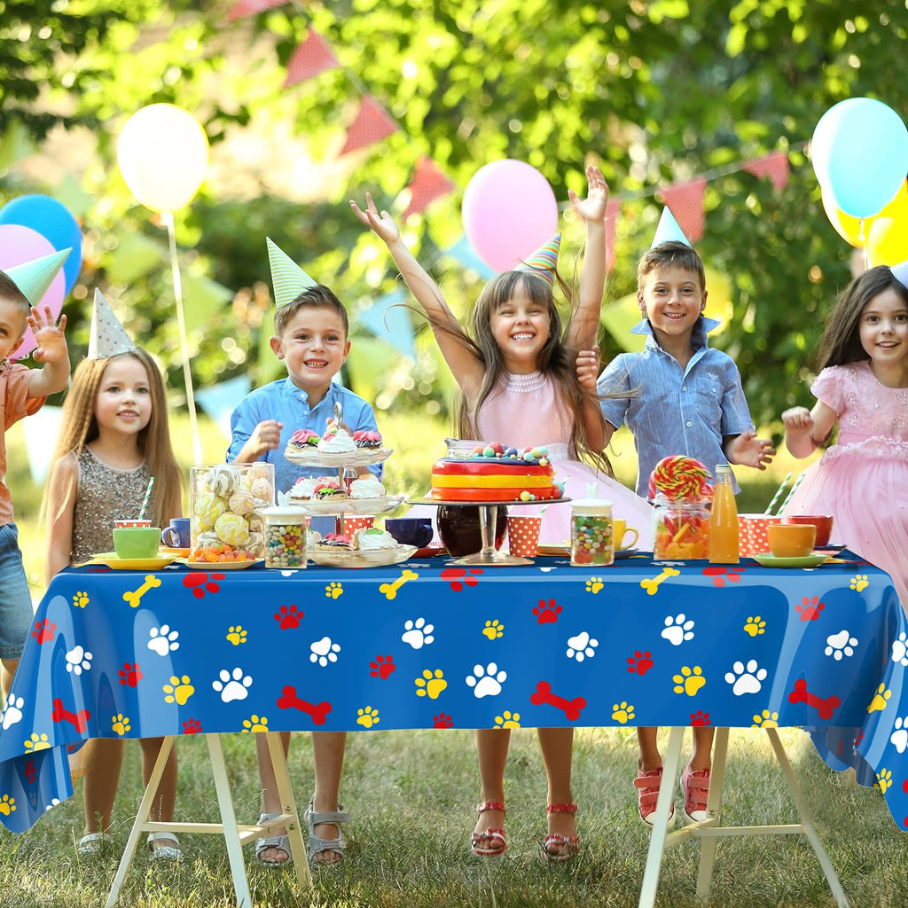 Gilprop 2 Pack Dog Paw Tablecloths – Large 54x108 in, Dark Blue, Disposable Rectangle Party Cover