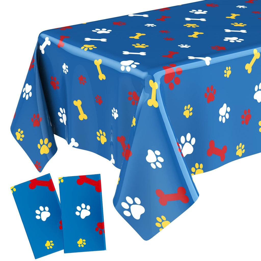 Gilprop 2 Pack Dog Paw Tablecloths – Large 54x108 in, Dark Blue, Disposable Rectangle Party Cover