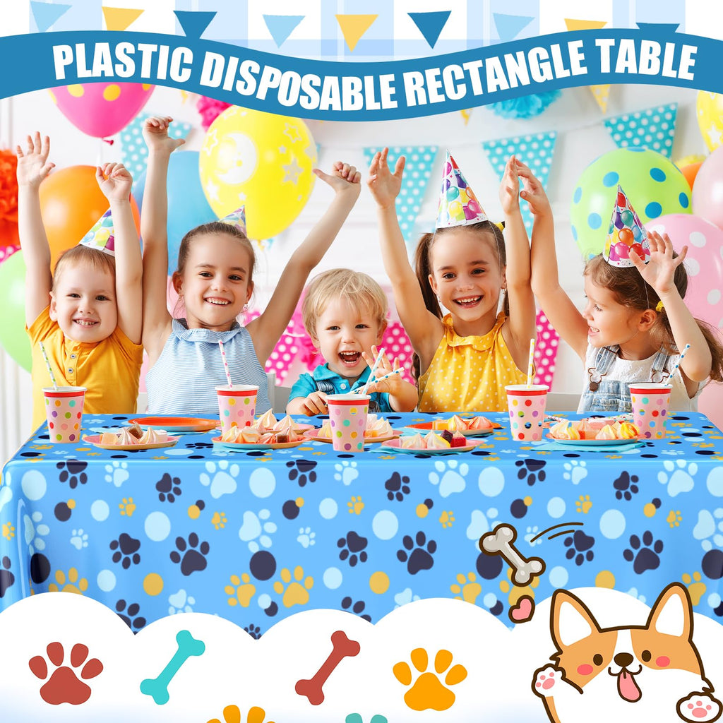 Gilprop 2 Pack 54x108 Inch Cartoon Paw Print Tablecloths – Blue