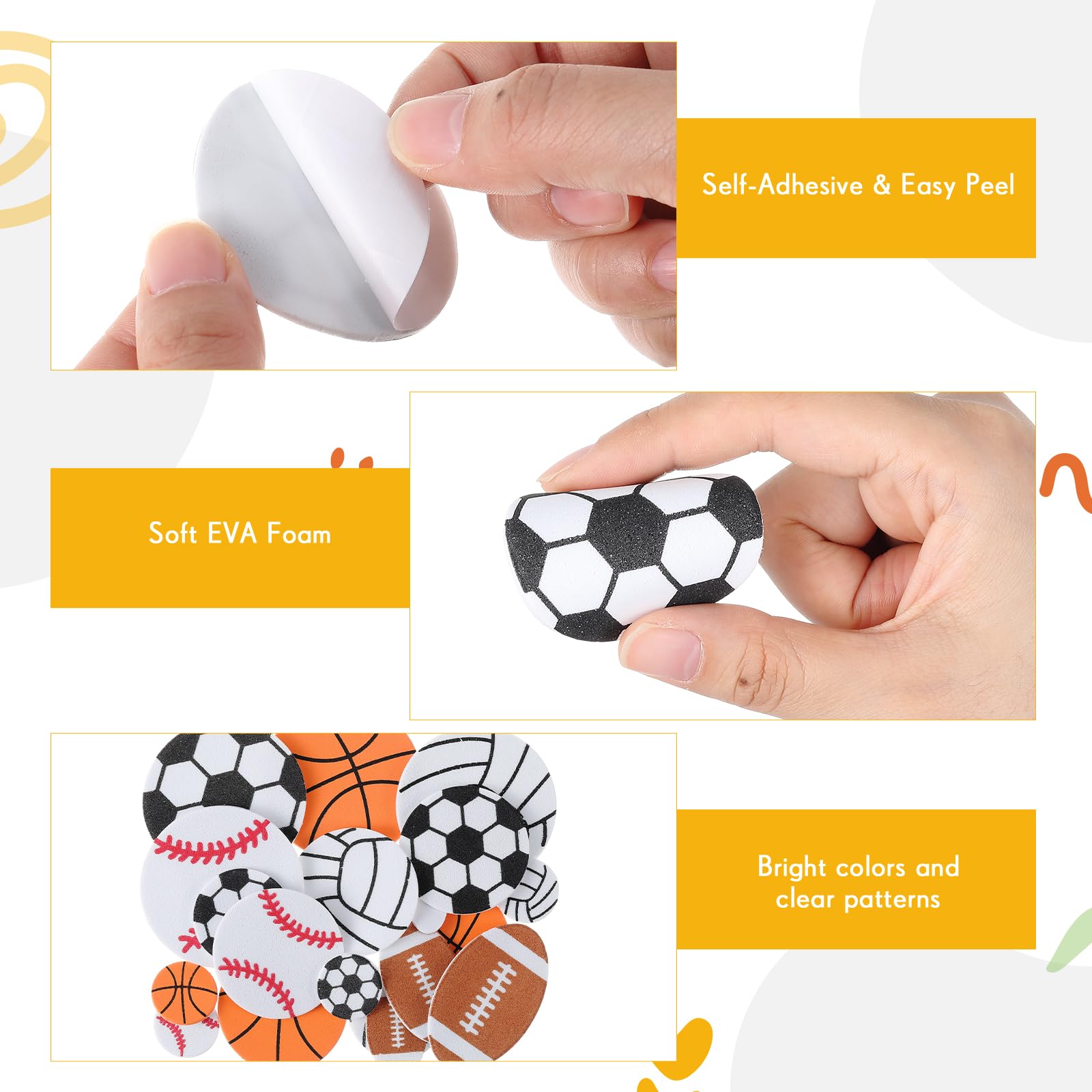 Gilprop 1000 Pcs Foam Sports Stickers – Self-Adhesive Party Favors (Soccer, Basketball, Baseball, Volleyball, Football)