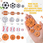Gilprop 1000 Pcs Foam Sports Stickers – Self-Adhesive Party Favors (Soccer, Basketball, Baseball, Volleyball, Football)