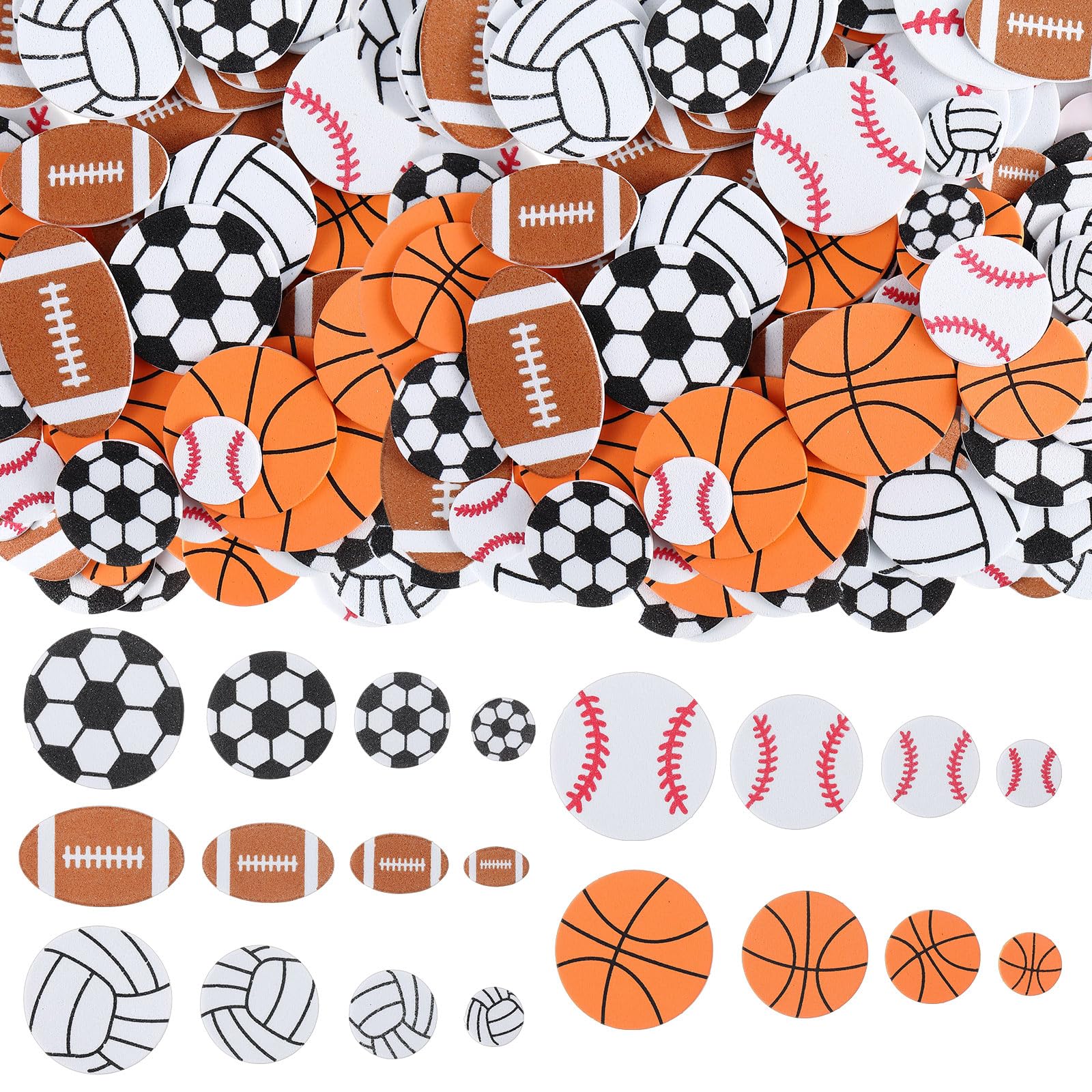 Gilprop 1000 Pcs Foam Sports Stickers – Self-Adhesive Party Favors (Soccer, Basketball, Baseball, Volleyball, Football)