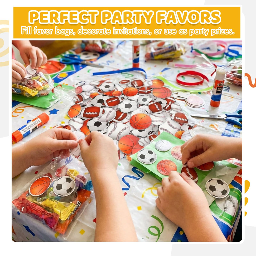 Gilprop 1000 Pcs Foam Sports Stickers – Self-Adhesive Party Favors (Soccer, Basketball, Baseball, Volleyball, Football)