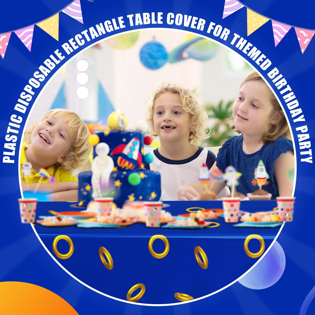 Gilprop 2 Pcs Blue Tablecloth with Gold Ring Pattern — 108 x 54 Inches (Disposable)