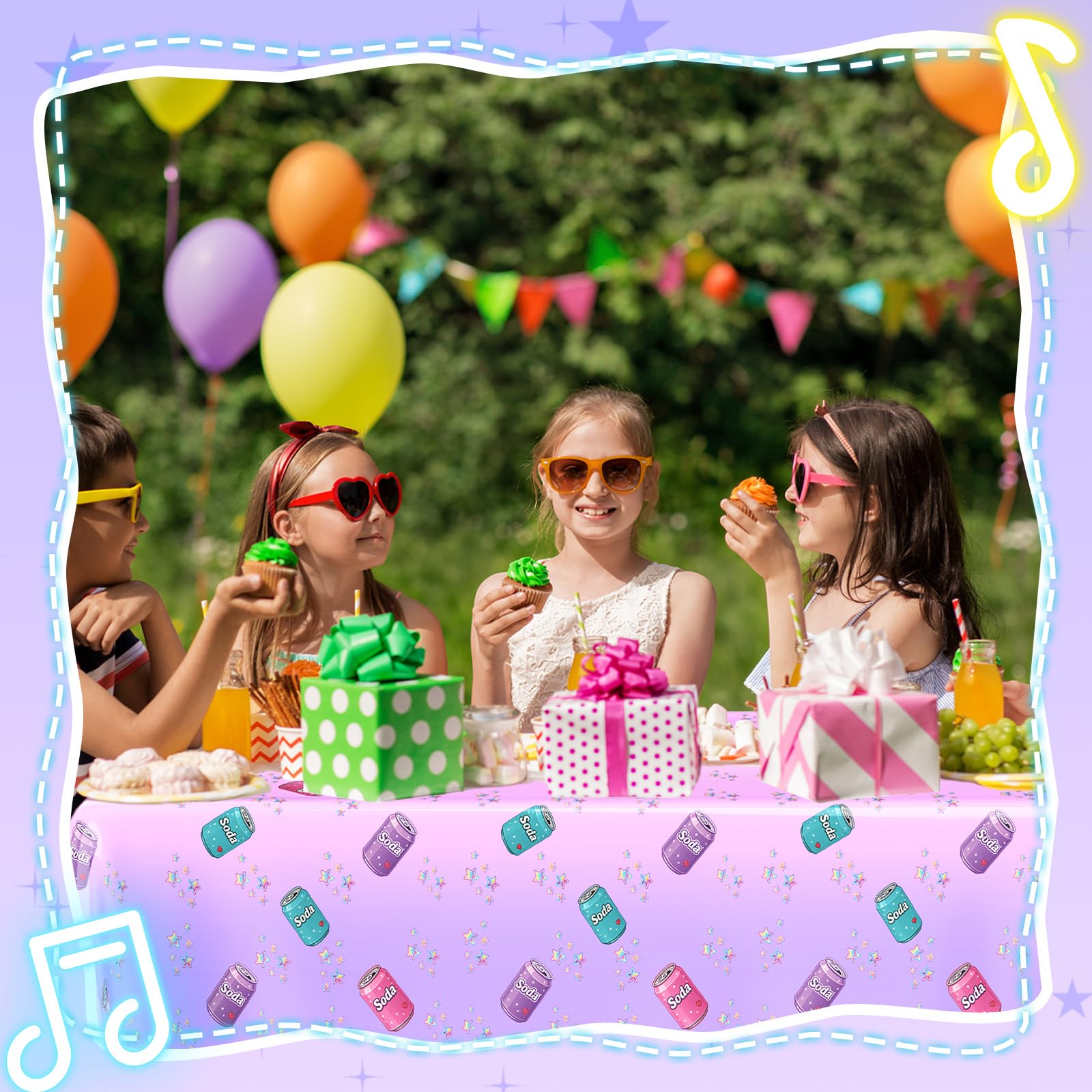 Gilprop 2 Pcs Plastic Birthday Tablecloth 108 x 54 in – Purple Soda Bottle Print, Disposable