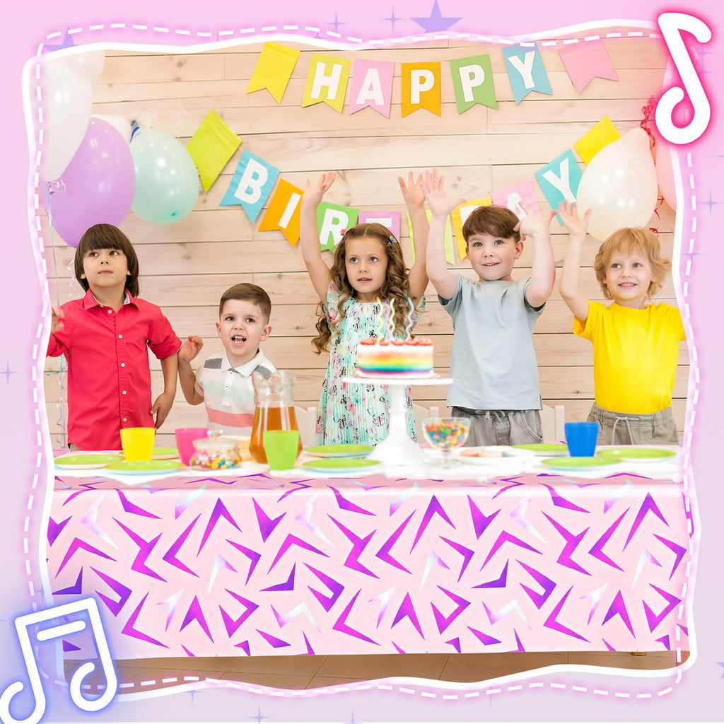 Gilprop 2 Pcs Birthday Tablecloth – Pink with Purple Lightning Crack, 108 x 54 in