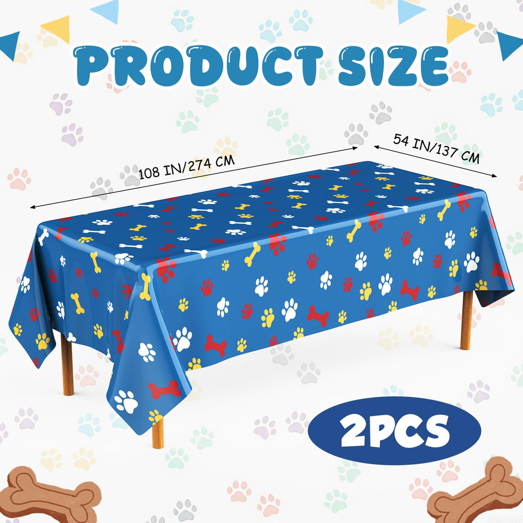 Gilprop 2 Pack Dog Paw Tablecloths – Large 54x108 in, Dark Blue, Disposable Rectangle Party Cover