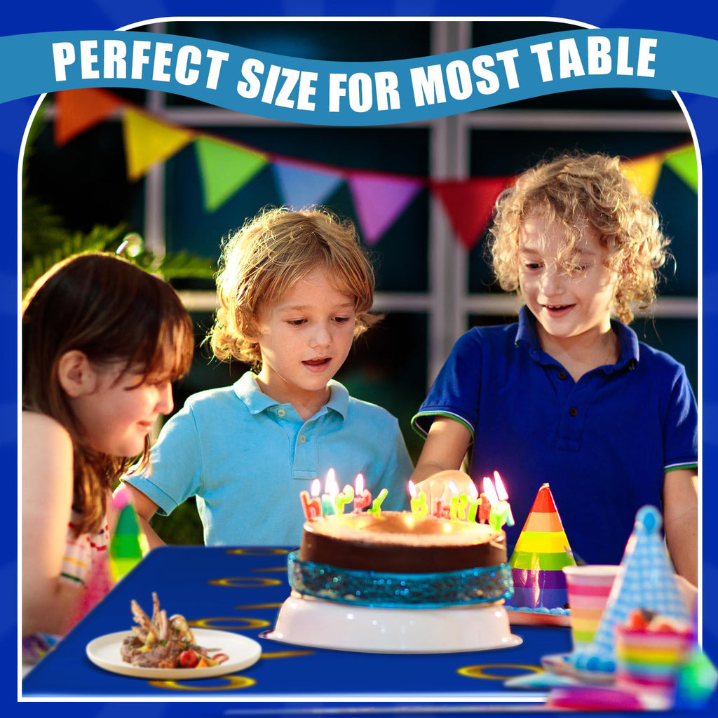 Gilprop 2 Pcs Blue Tablecloth with Gold Ring Pattern — 108 x 54 Inches (Disposable)