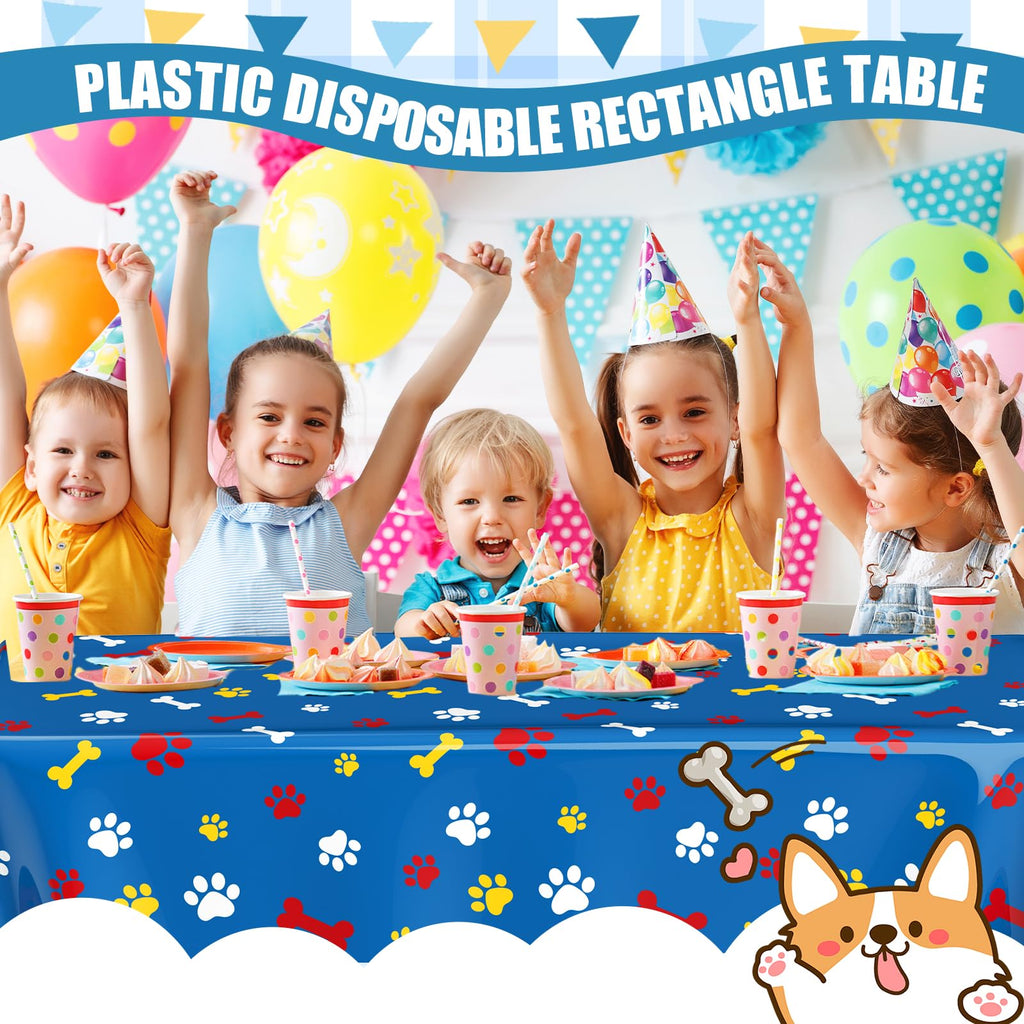 Gilprop 2 Pack Dog Paw Tablecloths – Large 54x108 in, Dark Blue, Disposable Rectangle Party Cover