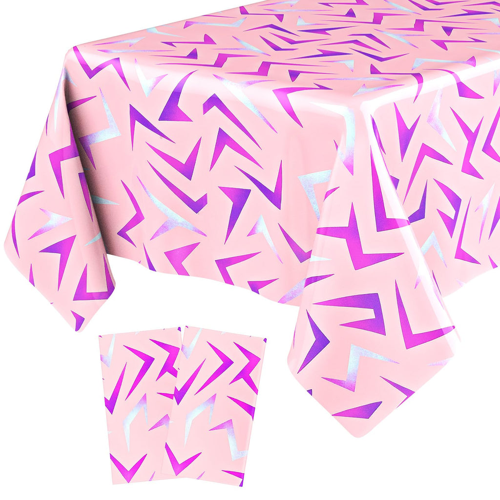 Gilprop 2 Pcs Birthday Tablecloth – Pink with Purple Lightning Crack, 108 x 54 in