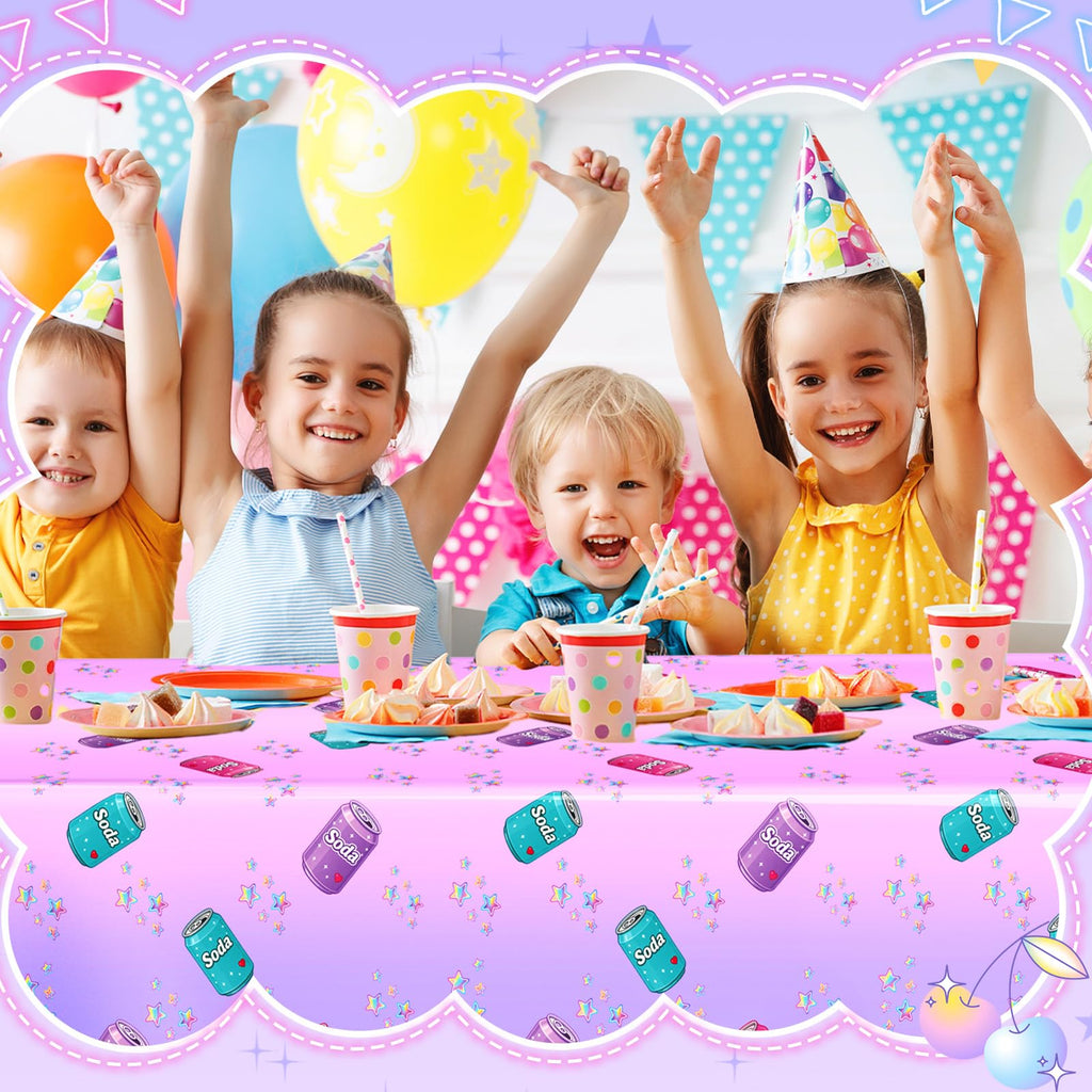 Gilprop 2 Pcs Plastic Birthday Tablecloth 108 x 54 in – Purple Soda Bottle Print, Disposable