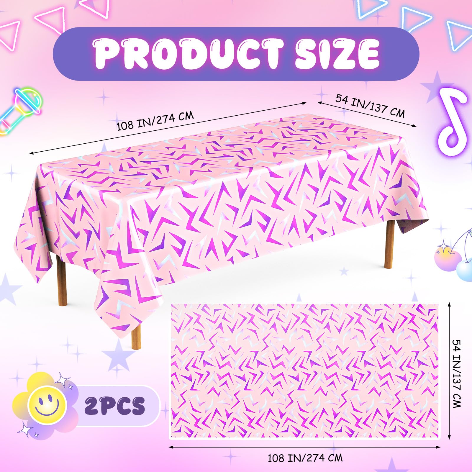 Gilprop 2 Pcs Birthday Tablecloth – Pink with Purple Lightning Crack, 108 x 54 in