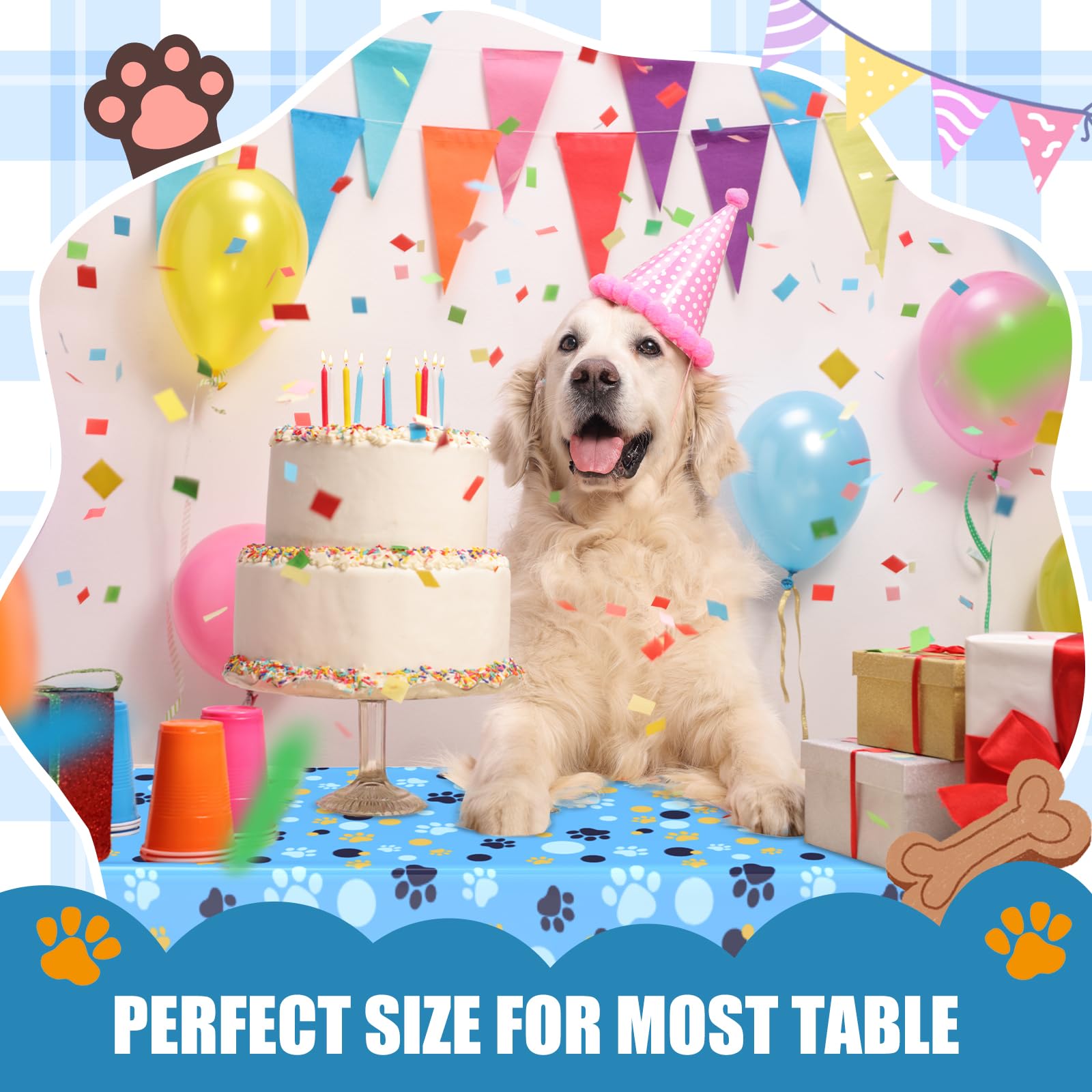 Gilprop 2 Pack 54x108 Inch Cartoon Paw Print Tablecloths – Blue