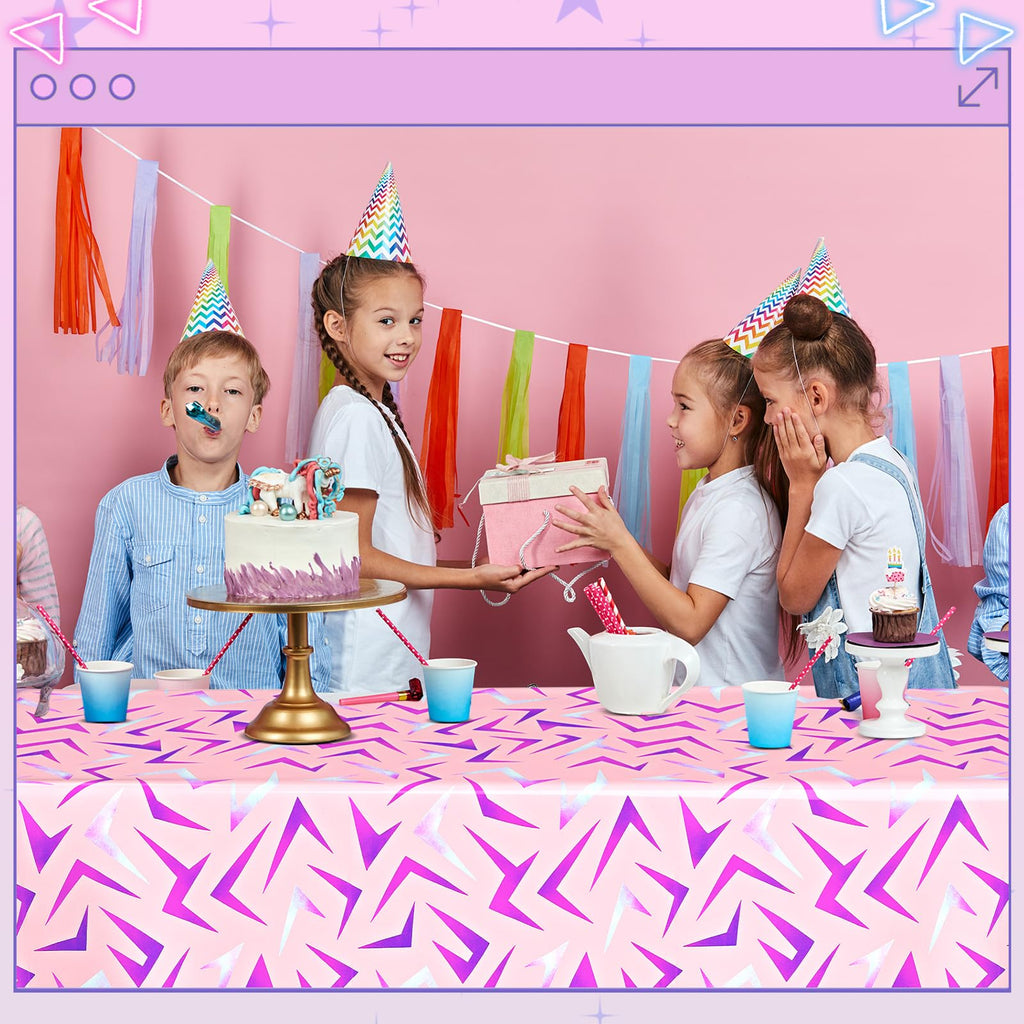 Gilprop 2 Pcs Birthday Tablecloth – Pink with Purple Lightning Crack, 108 x 54 in