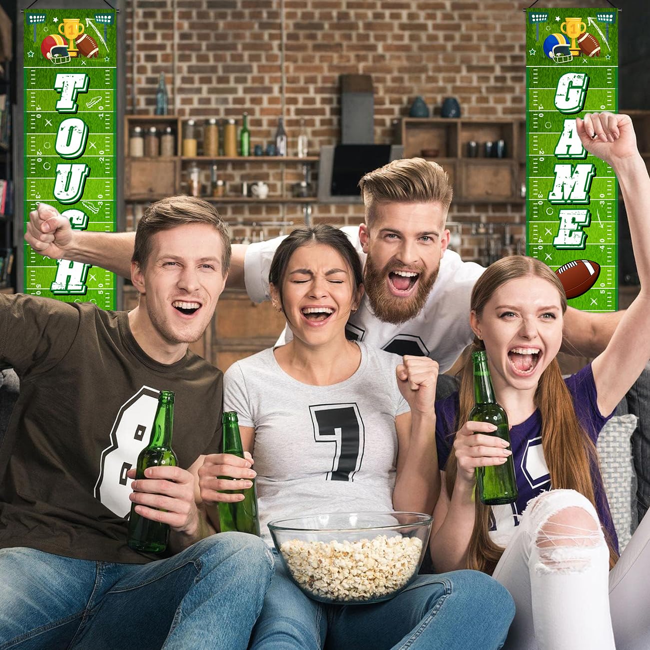 GINFTBRZGV Football Door Banner – 2Pcs Touchdown Game Day Porch Sign & Front Door Decorations