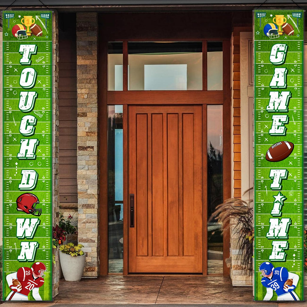 GINFTBRZGV Football Door Banner – 2Pcs Touchdown Game Day Porch Sign & Front Door Decorations