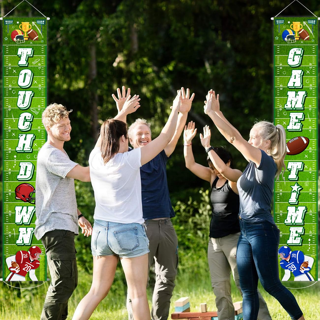GINFTBRZGV Football Door Banner – 2Pcs Touchdown Game Day Porch Sign & Front Door Decorations