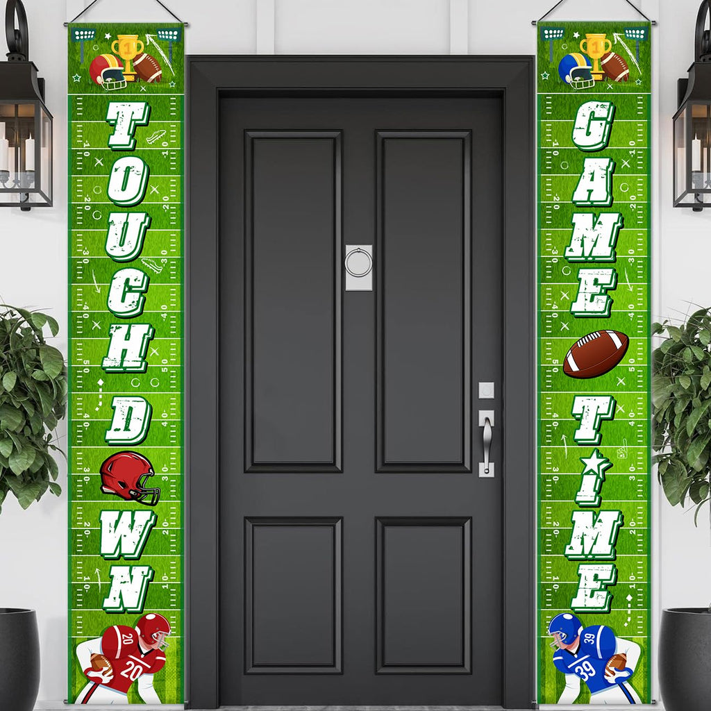GINFTBRZGV Football Door Banner – 2Pcs Touchdown Game Day Porch Sign & Front Door Decorations