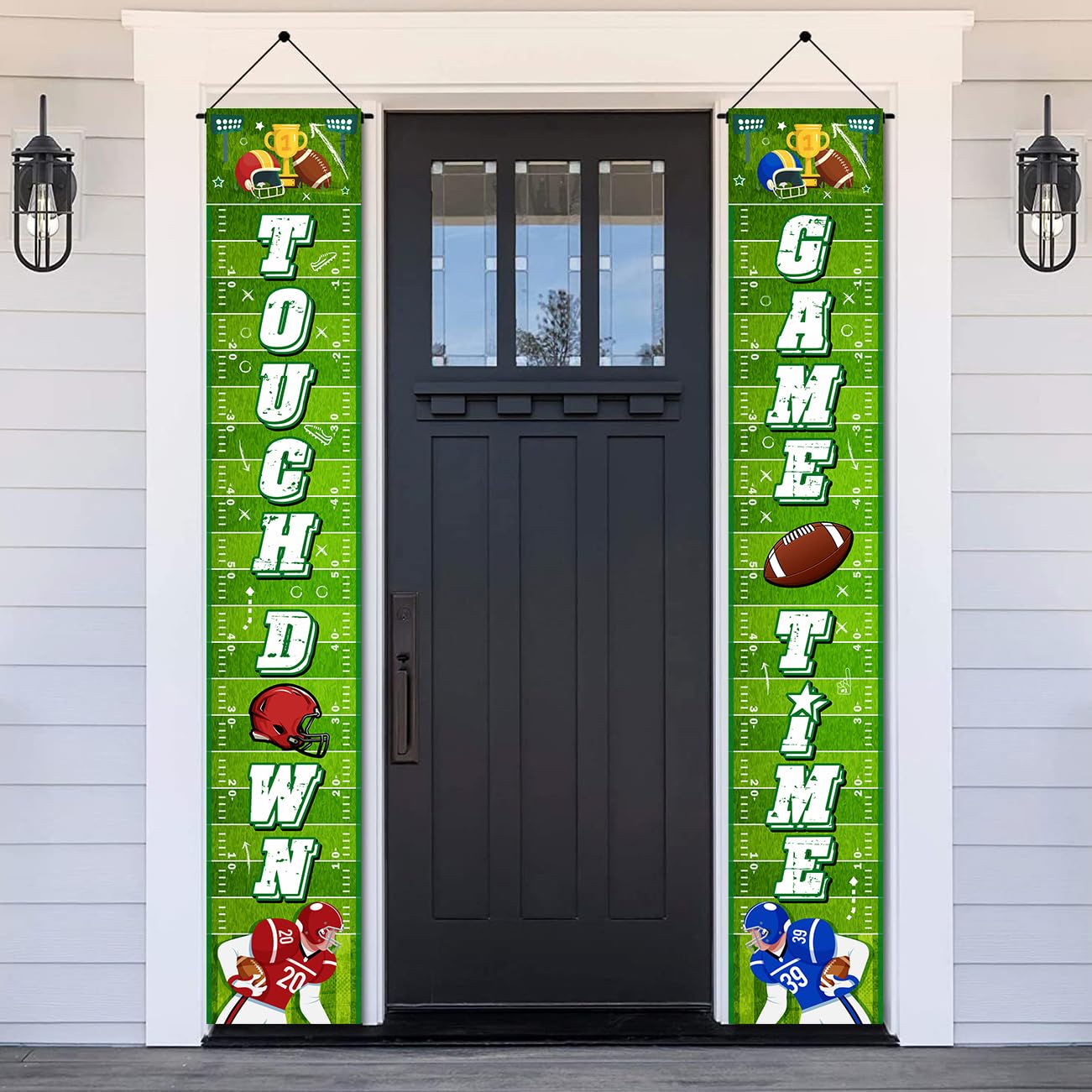 GINFTBRZGV Football Door Banner – 2Pcs Touchdown Game Day Porch Sign & Front Door Decorations