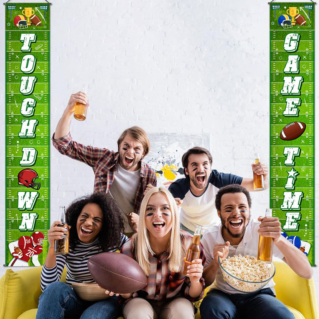 GINFTBRZGV Football Door Banner – 2Pcs Touchdown Game Day Porch Sign & Front Door Decorations