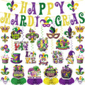 GINFTBRZGV 20Pcs Mardi Gras Decorations - Happy Banner, Hanging Swirls & Honeycomb Centerpieces