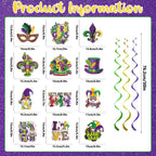GINFTBRZGV 20Pcs Mardi Gras Decorations - Happy Banner, Hanging Swirls & Honeycomb Centerpieces