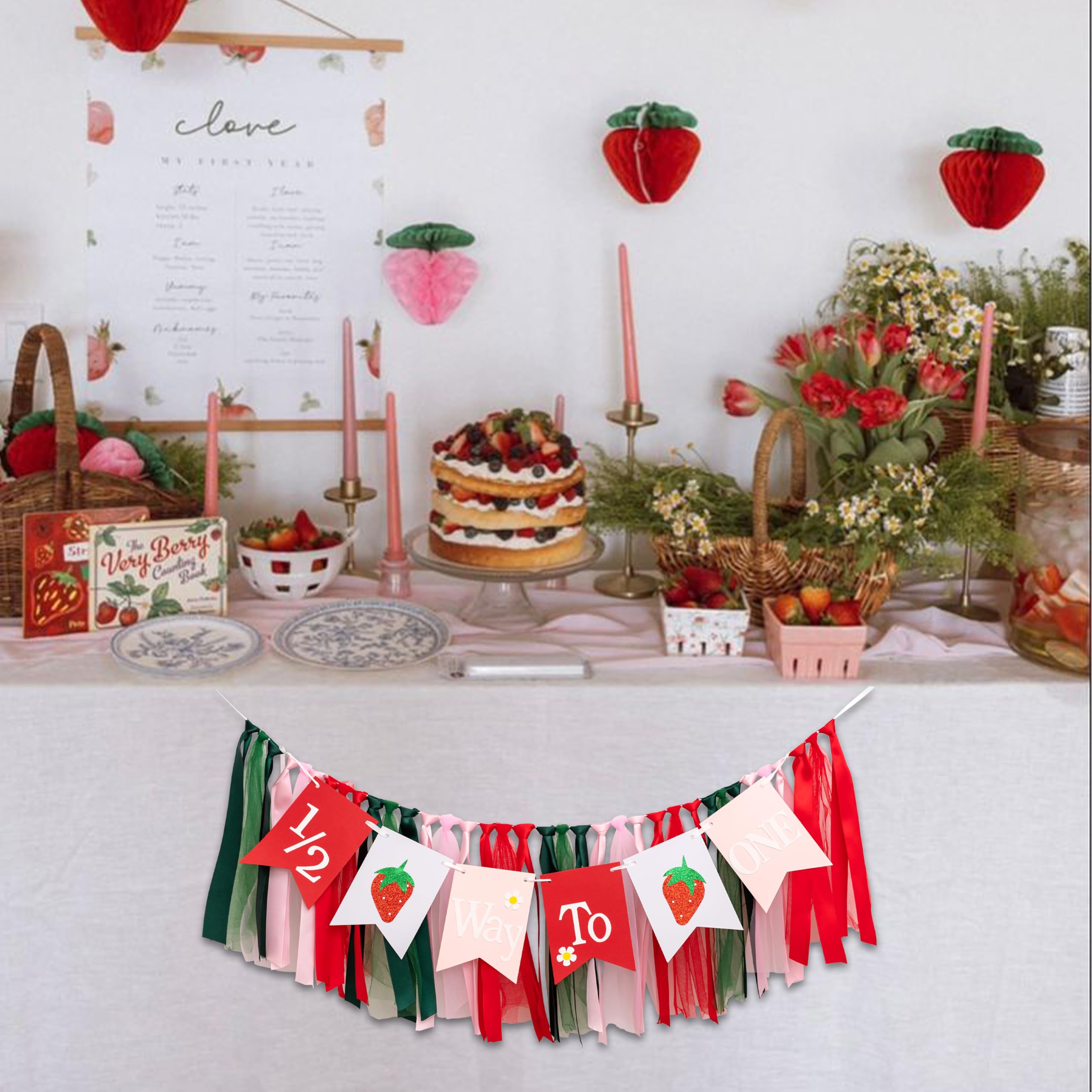 GIOGUK Strawberry High Chair Banner – 6 Months Birthday Decor