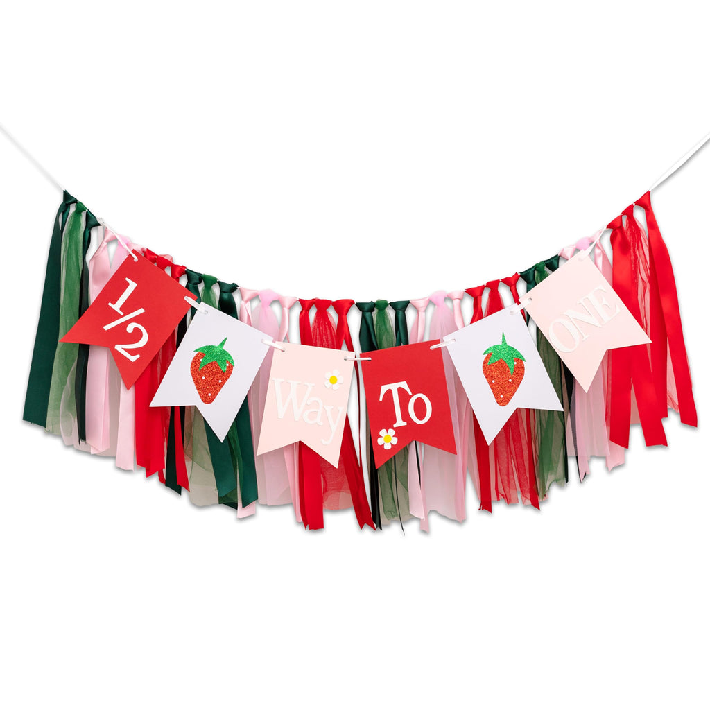 GIOGUK Strawberry High Chair Banner – 6 Months Birthday Decor