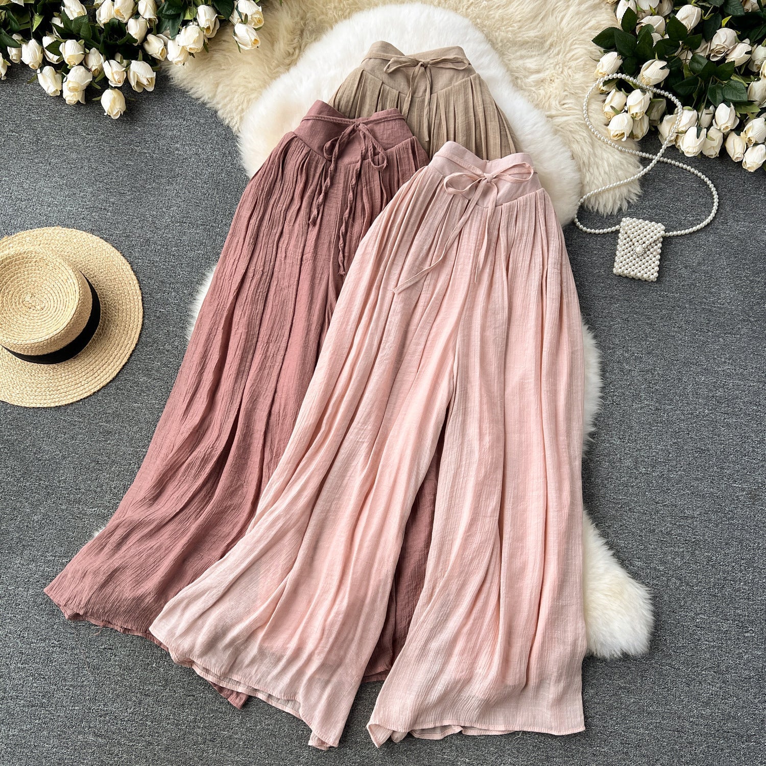 Girls' Lightweight High Waist Chiffon Pants