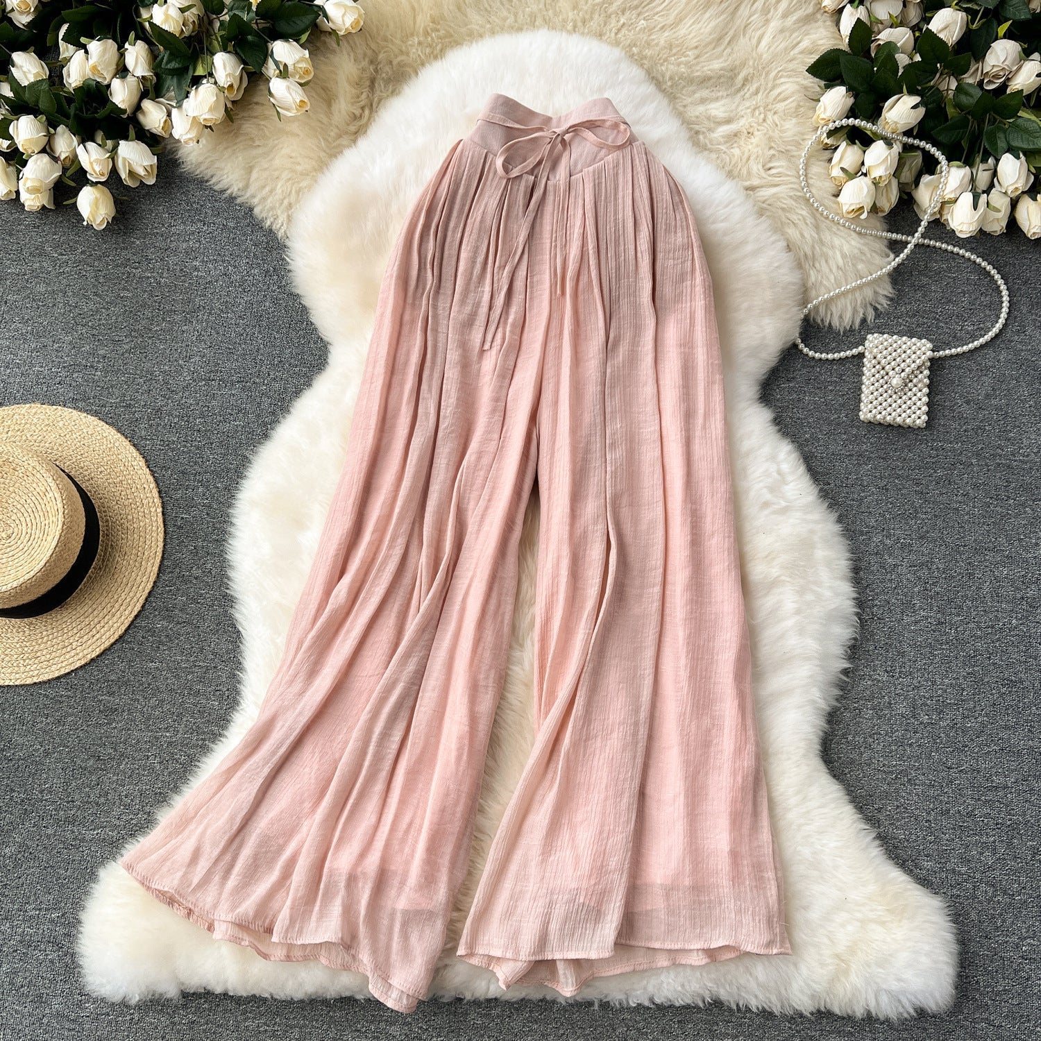 Girls' Lightweight High Waist Chiffon Pants