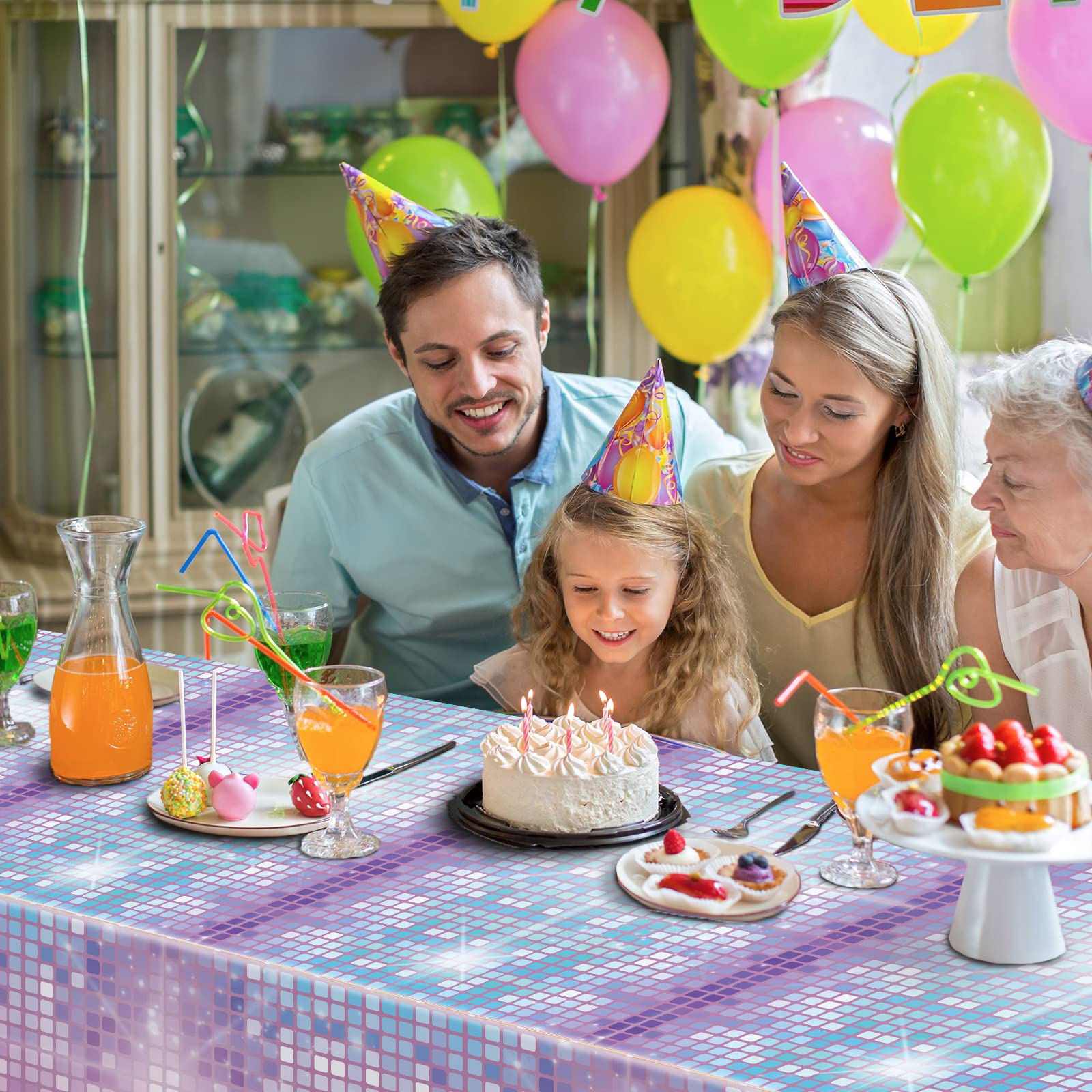 gisgfim 3-Pcs Disco Tablecloth – Las Vegas Casino Theme, 108 x 51 in, Disco Birthday Party Decor