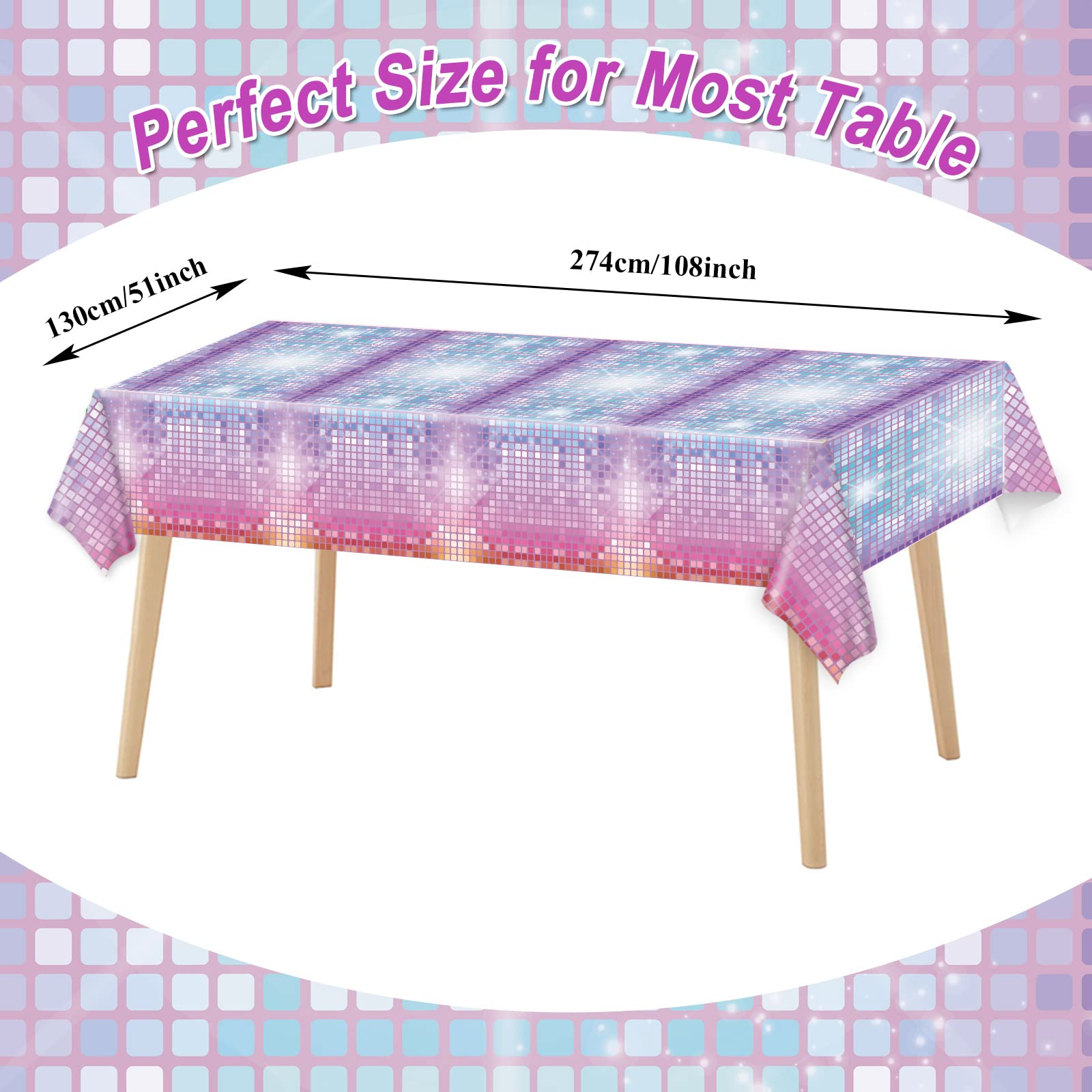 gisgfim 3-Pcs Disco Tablecloth – Las Vegas Casino Theme, 108 x 51 in, Disco Birthday Party Decor
