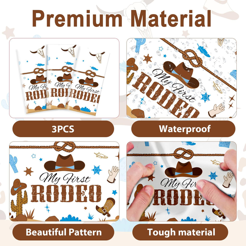 gisgfim 3 Pcs My First Rodeo Tablecloths – Blue Cowboy Party Supplies
