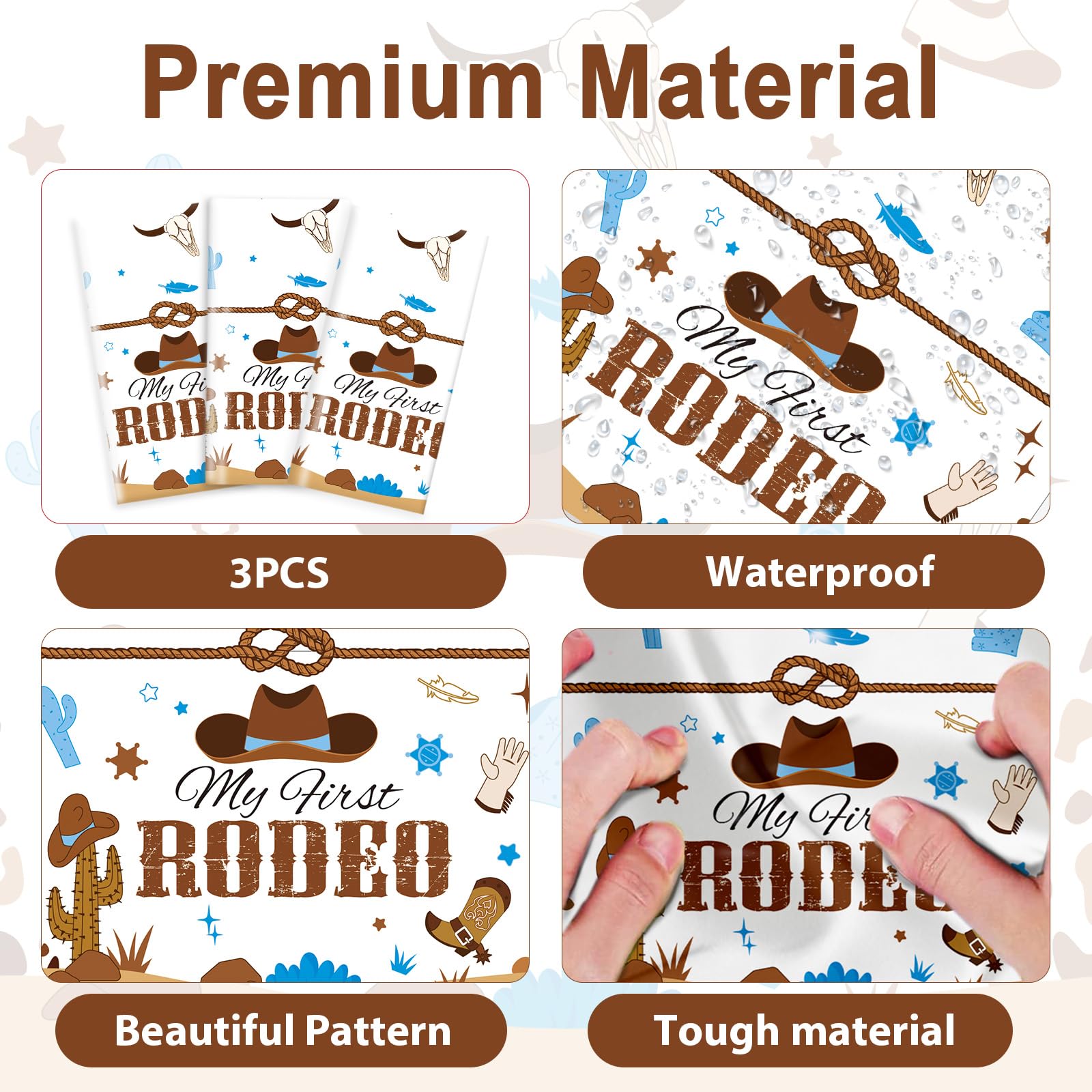 gisgfim 3 Pcs My First Rodeo Tablecloths – Blue Cowboy Party Supplies