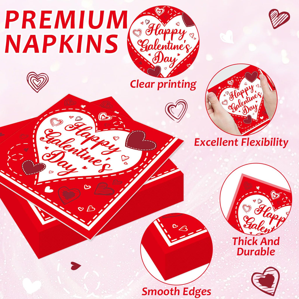 gisgfim 96Pcs Galentine's Day Tableware Set — Red Plates, Napkins & Forks for 24