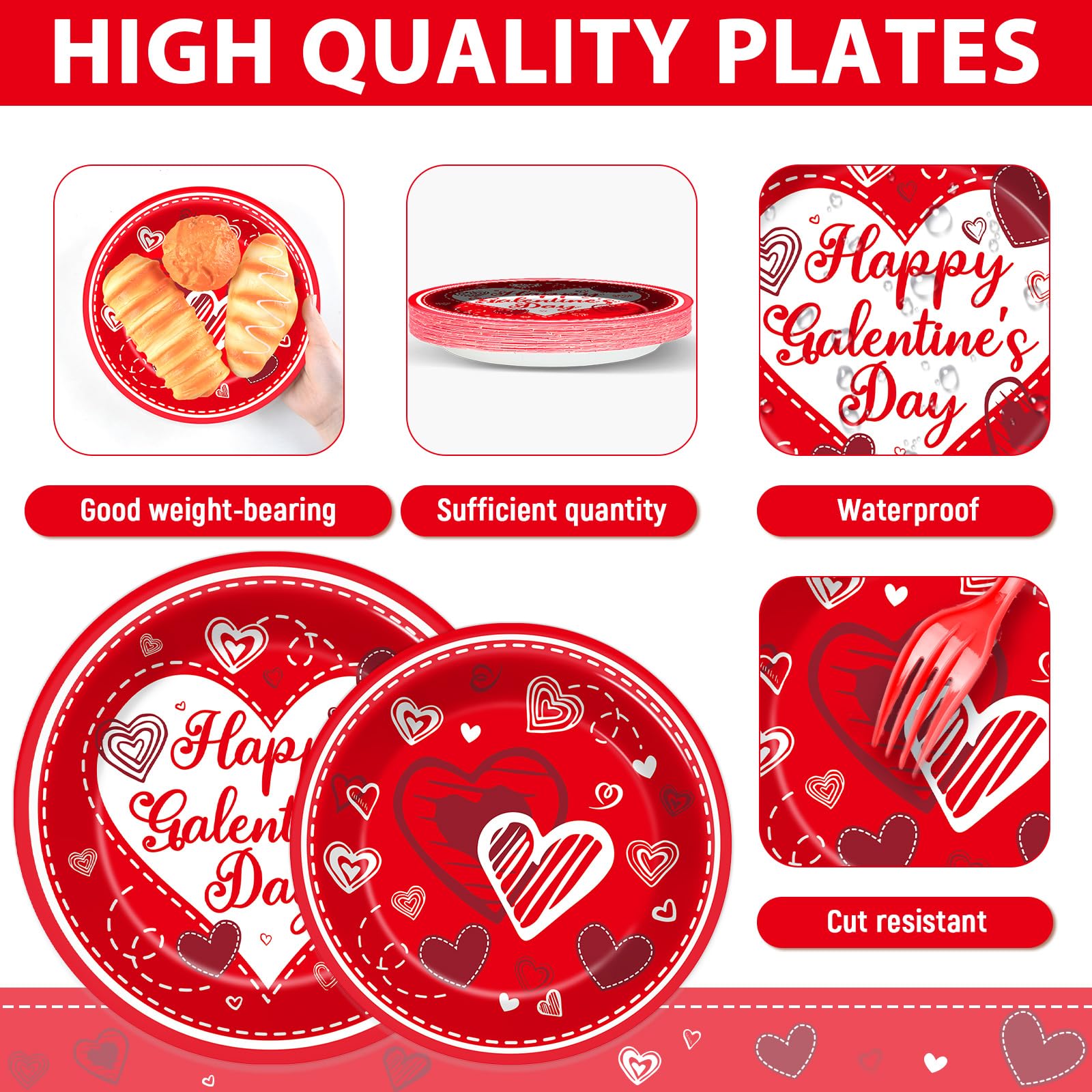 gisgfim 96Pcs Galentine's Day Tableware Set — Red Plates, Napkins & Forks for 24