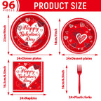 gisgfim 96Pcs Galentine's Day Tableware Set — Red Plates, Napkins & Forks for 24