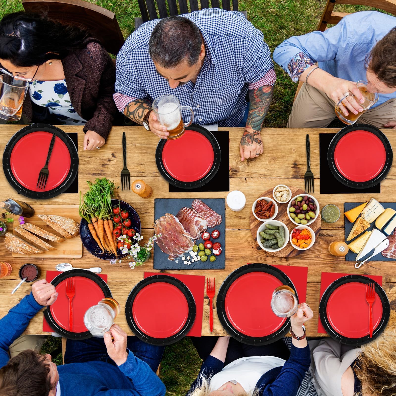 gisgfim 50 Guests Red & Black Party Supplies — 200Pcs Disposable Plates, Napkins & Forks