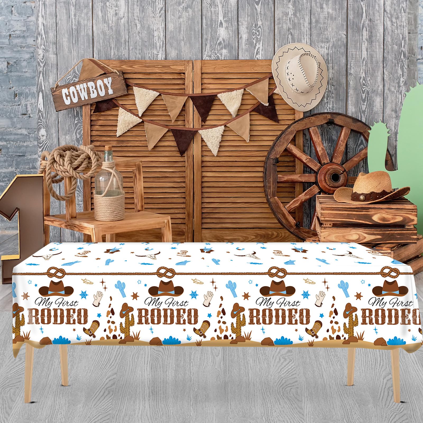 gisgfim 3 Pcs My First Rodeo Tablecloths – Blue Cowboy Party Supplies