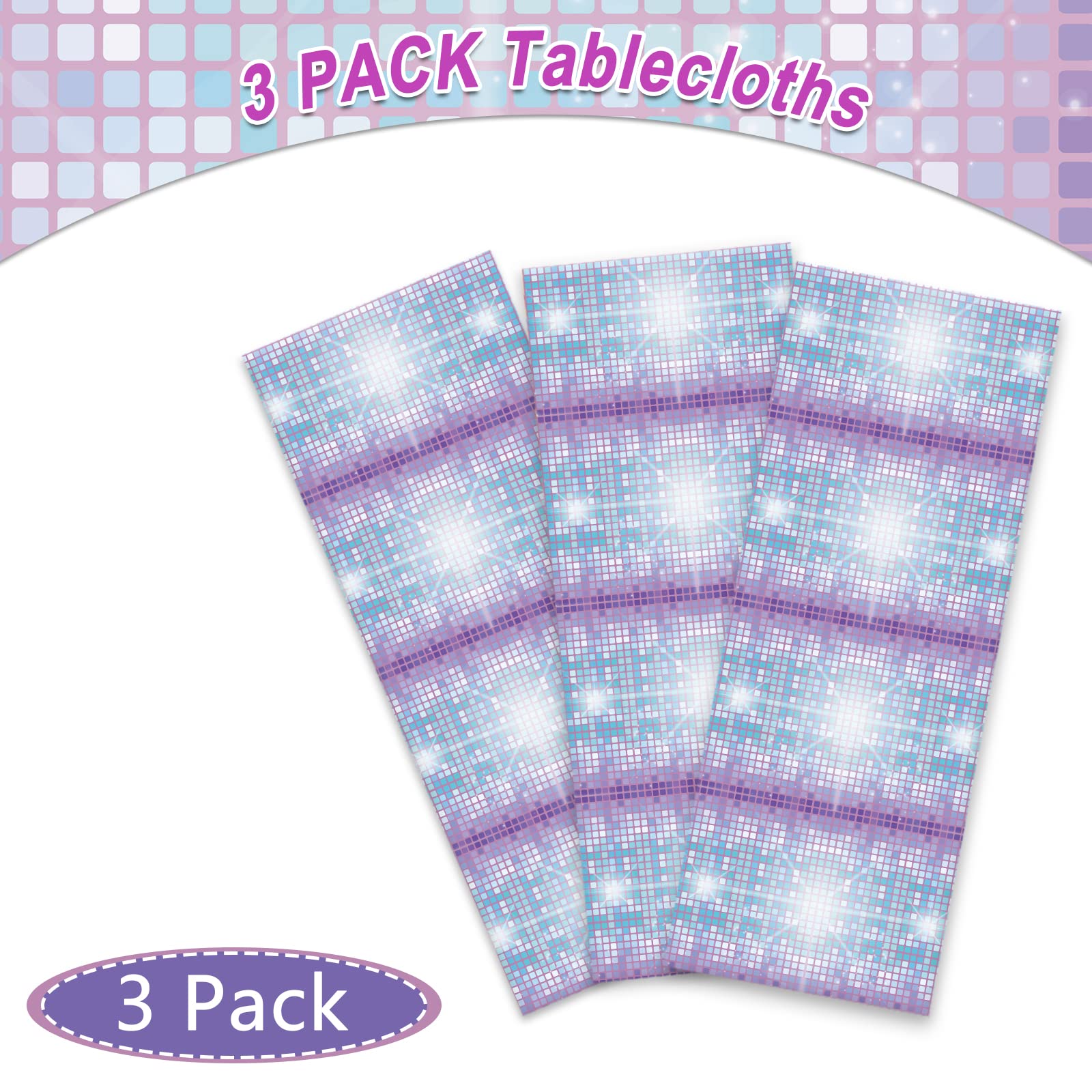 gisgfim 3-Pcs Disco Tablecloth – Las Vegas Casino Theme, 108 x 51 in, Disco Birthday Party Decor