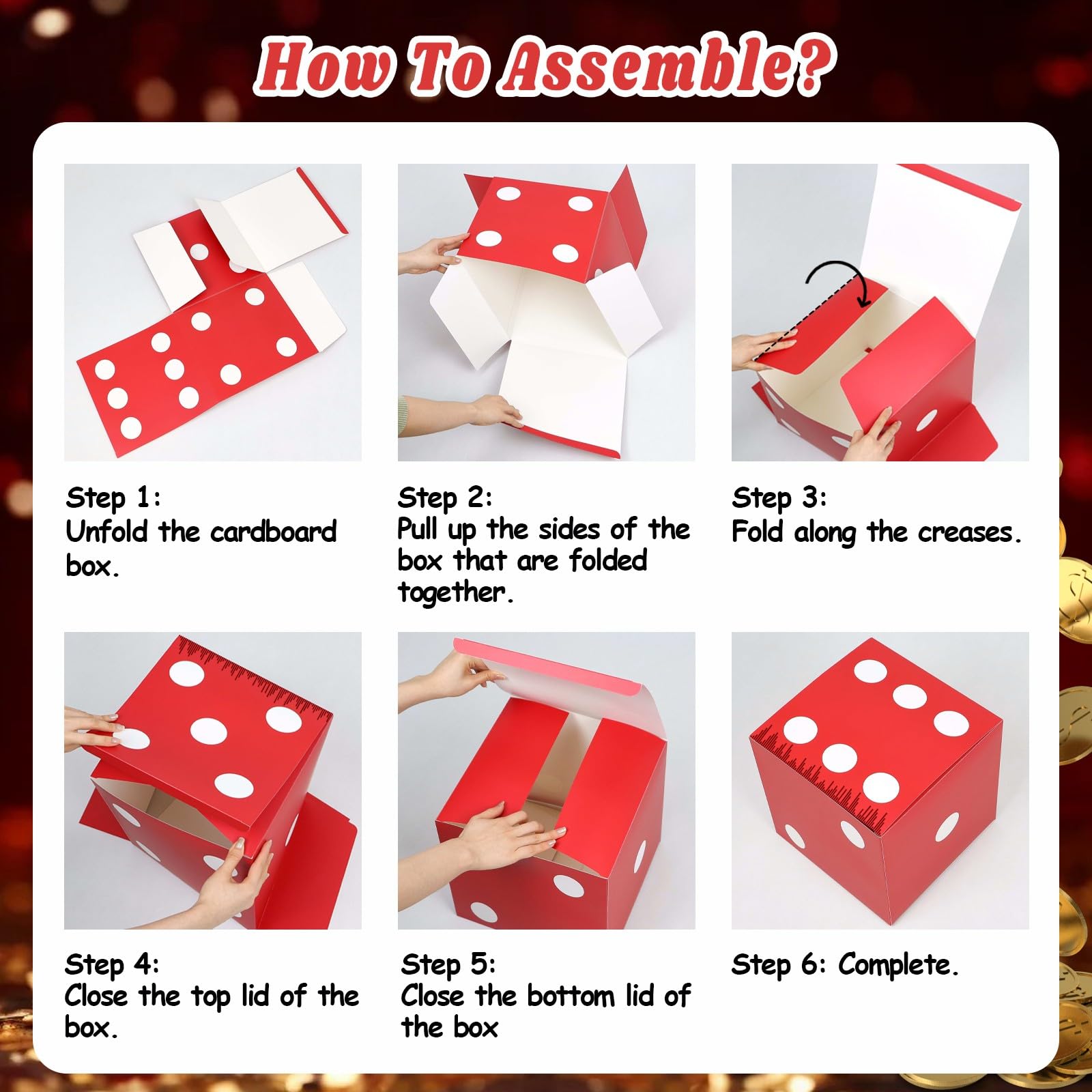 GIZIUXNE Casino Balloon Arch Kit – Black, Red & Gold Balloons with Dice Boxes