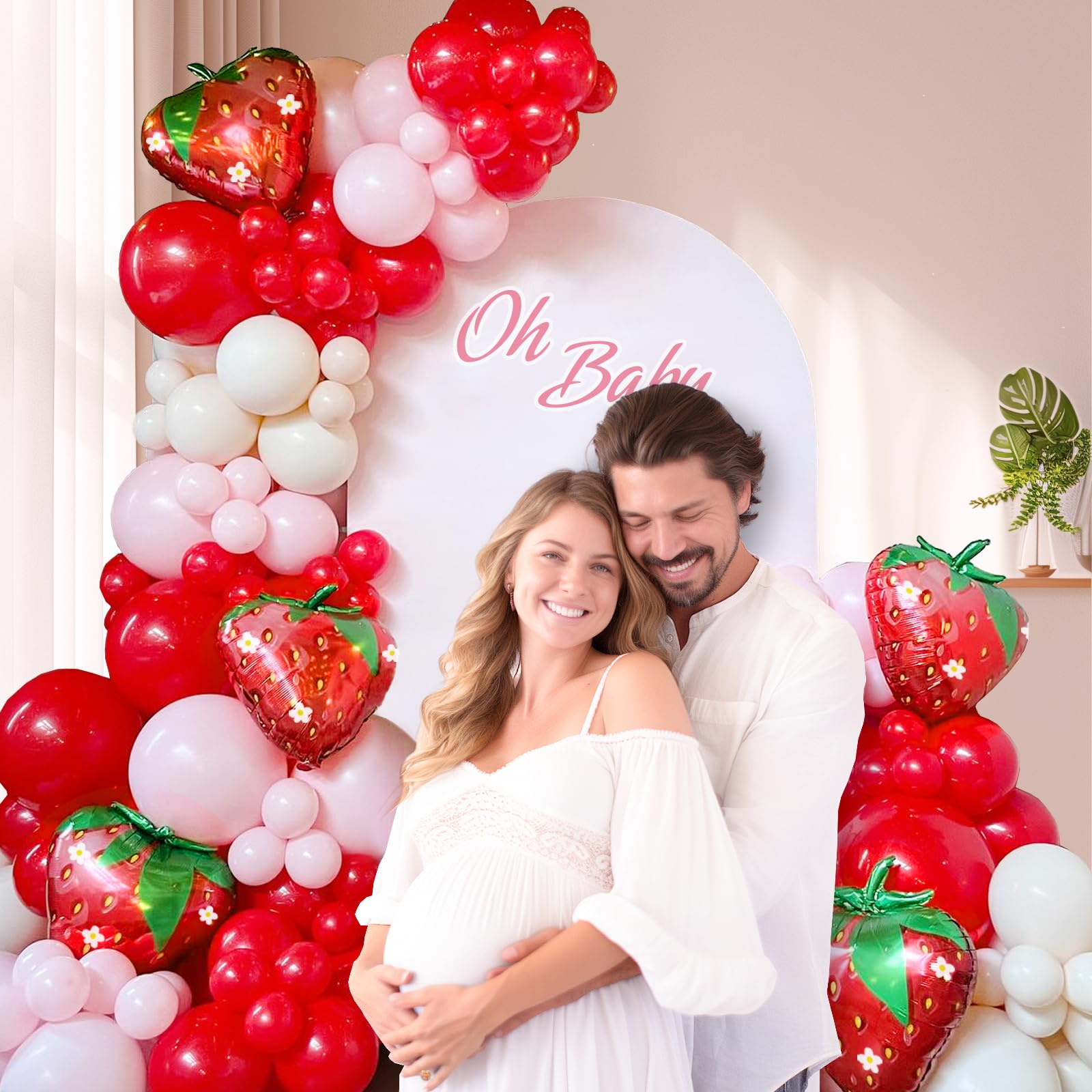 GIZIUXNE Strawberry Balloon Arch Garland Kit – 120pcs Red & Pink Balloons with 27in Strawberry Foil Balloons