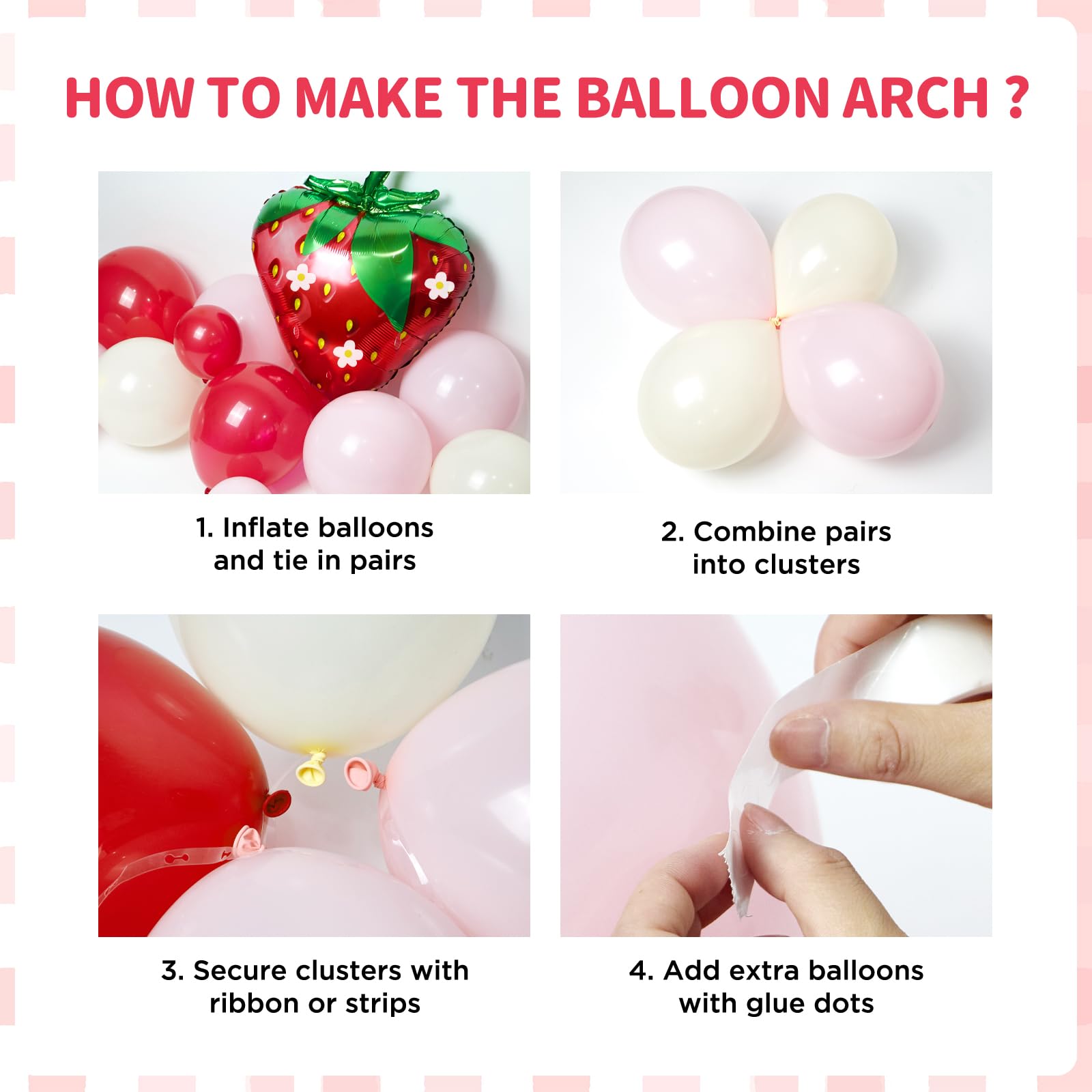 GIZIUXNE Strawberry Balloon Arch Garland Kit – 120pcs Red & Pink Balloons with 27in Strawberry Foil Balloons