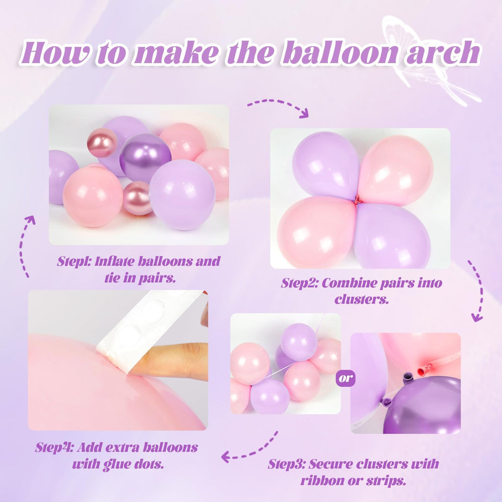 GIZIUXNE Pink & Purple Butterfly Birthday Decorations | Pastel Balloons & Backdrop