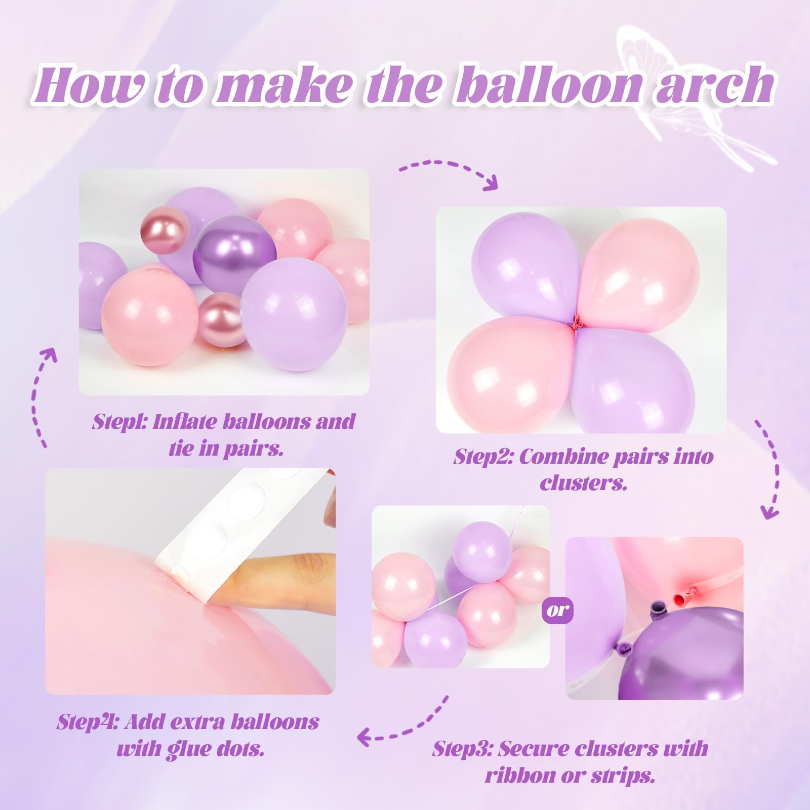 GIZIUXNE Pink & Purple Butterfly Birthday Decorations | Pastel Balloons & Backdrop