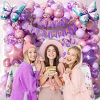 GIZIUXNE Pink & Purple Butterfly Birthday Decorations | Pastel Balloons & Backdrop