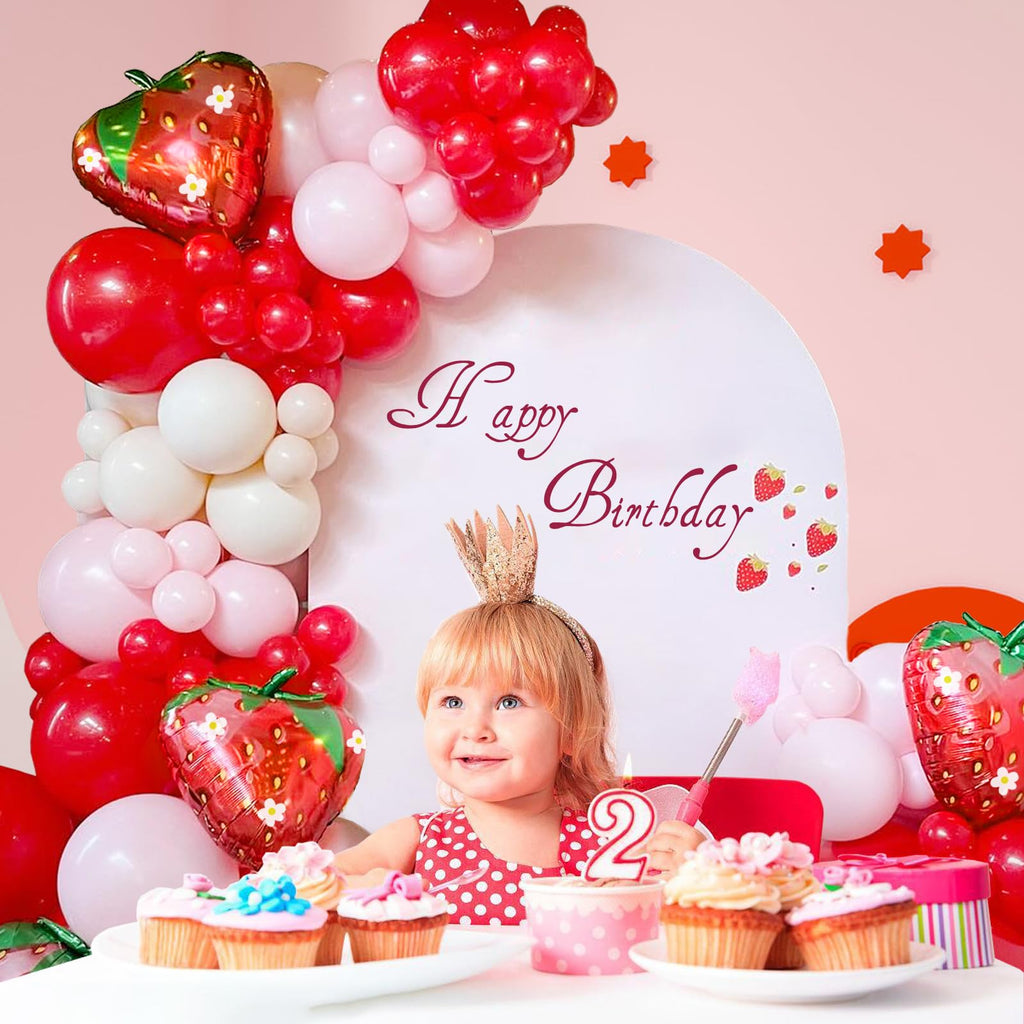 GIZIUXNE Strawberry Balloon Arch Garland Kit – 120pcs Red & Pink Balloons with 27in Strawberry Foil Balloons