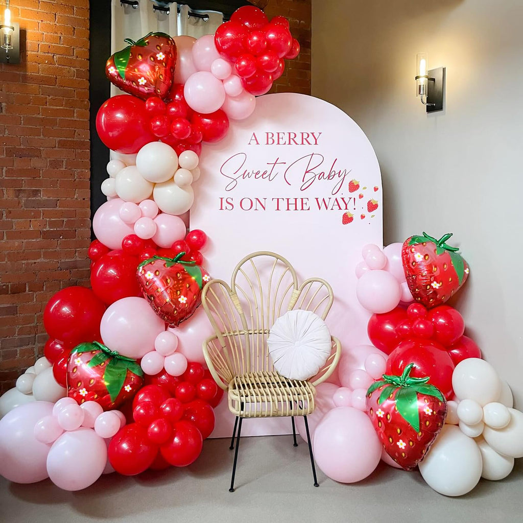 GIZIUXNE Strawberry Balloon Arch Garland Kit – 120pcs Red & Pink Balloons with 27in Strawberry Foil Balloons